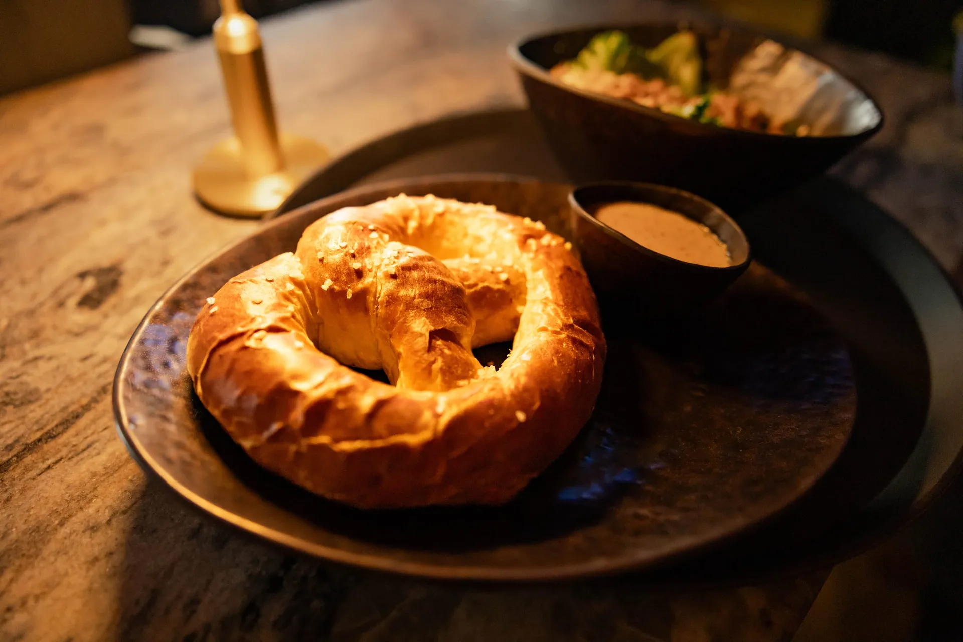 Soft pretzel with dipping sauce